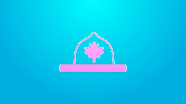 Pink line Canadian ranger hat uniform icon isolated on blue background. 4K Video motion graphic animation