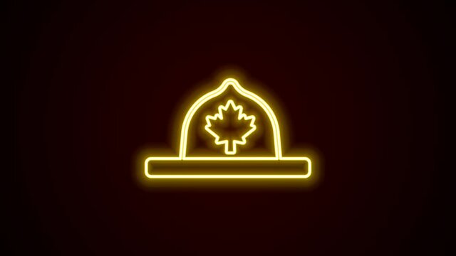 Glowing neon line Canadian ranger hat uniform icon isolated on black background. 4K Video motion graphic animation