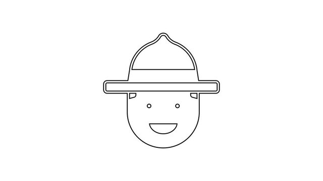 Black line Canadian ranger hat uniform icon isolated on white background. 4K Video motion graphic animation