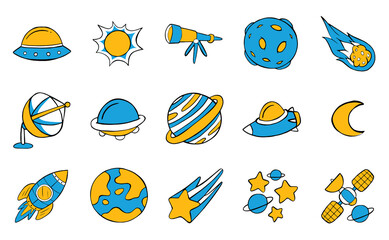 space icon set in cartoon style
