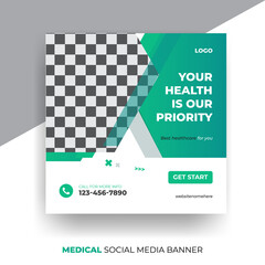Medical Social Media Post Banner Template, Editable Healthcare Social Media Banner Template