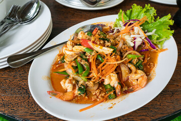 Thai style spicy seafood salad - close up