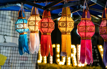 colorful  Lanna lantern, traditional northern Thai style lamp, Chiang Mai, Thailand.
