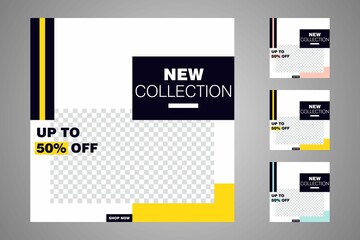 New set of editable minimal banner templates. Suitable for social media posts and web or internet ads. Vector illustration with photo college.