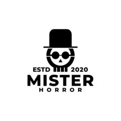 illustration of a skull wearing a hat and a glasses. mister skull logo. horror logo vector template