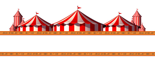 Circus advertisement background and blank space stage tent design element as a group of big top carnival tents as a fun entertainment icon on a white background as a 3D render. - obrazy, fototapety, plakaty