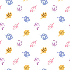 Seamless Pattern with Hand Drawn Leaf Art Design on White Background
