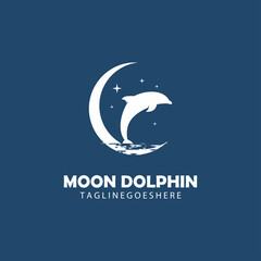 Dolphin jump with moon background and effect water modern logo template
