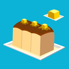 chocolate bun bread cheese cake on a blue background