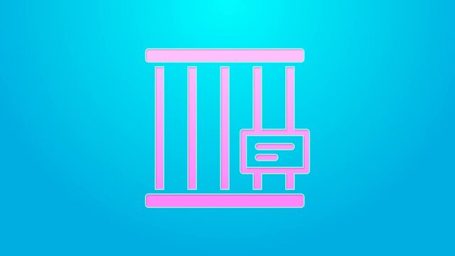 Pink line Animal cage icon isolated on blue background. 4K Video motion graphic animation
