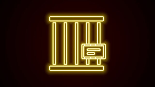 Glowing neon line Animal cage icon isolated on black background. 4K Video motion graphic animation