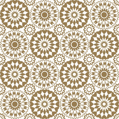 Fototapeta na wymiar Seamless abstract floral pattern. Geometric ornament of leaves. Graphic modern pattern in golden beige tones on a white background.