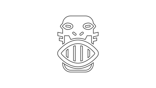 Black line Mexican mayan or aztec mask icon isolated on white background. 4K Video motion graphic animation