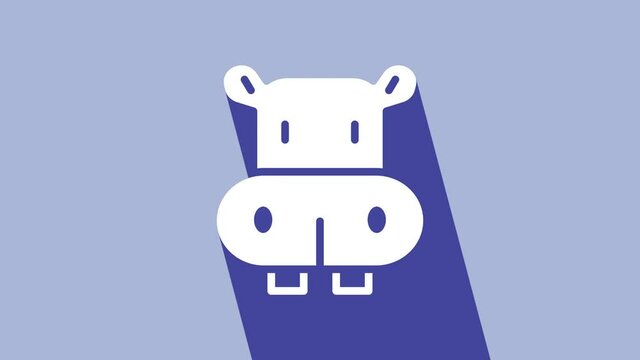 White Hippo or Hippopotamus icon isolated on purple background. Animal symbol. 4K Video motion graphic animation