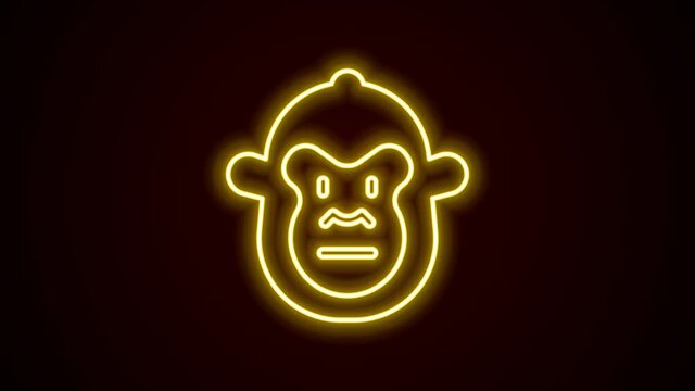 Glowing neon line Monkey icon isolated on black background. Animal symbol. 4K Video motion graphic animation