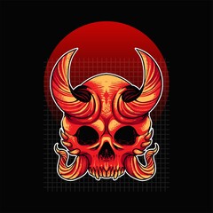oni Skull Illustration with ornament premium vector