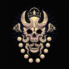 oni Skull Illustration with ornament premium vector