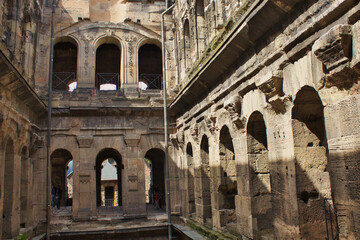 Detail view of the outside wall of the Porta Nigra, a well preserved roman portal and the most famous landmark of Trier, the oldest city in Germany