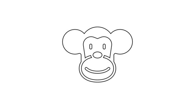 Black line Monkey icon isolated on white background. Animal symbol. 4K Video motion graphic animation