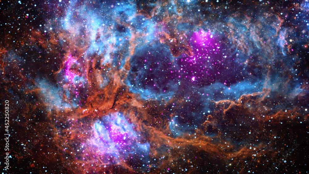 Wall mural space exploration through outer space towards glowing milky way galaxy. animation of flying through 
