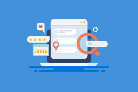 SEO ranking on search engine page, seo optimization and digital marketing strategy higher search ranking position concept, flat design web banner template.