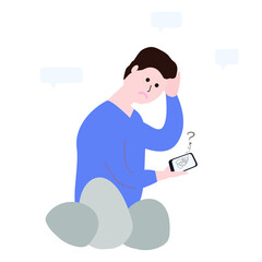 Man with a smartphone thought about the problem. Difficult situation.