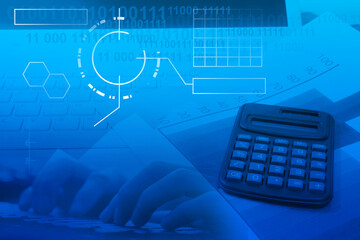 calculator with graph , financial business analytics concept