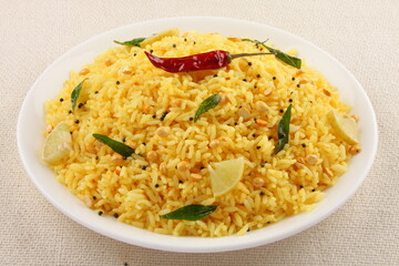 Tamilnadu vegetarian foods- homemade lemon rice- fried rice cooked with exotic spices and herbs.