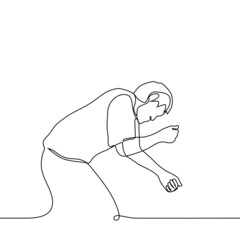 man lying on the floor - one line drawing. the upper part of a male body lying on its side, his arms are exfoliated. concept of sleep, fainting, heart attack