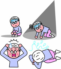 病気の高齢女性素材セット