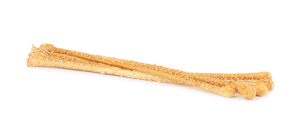 Fresh delicious grissini sticks on white background
