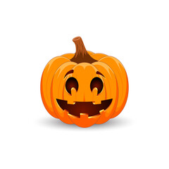 Pumpkin on white background. The main symbol of the Happy Halloween holiday. Scary orange pumpkin with smile for your design for the holiday Halloween.