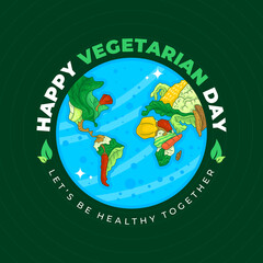 Vector vegetables into the arrangement of continents in a globe - world vegetarian day