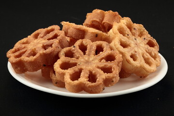 Homemade traditional south Indian sweets- achappam from Kerala cuisine.