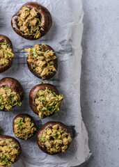 stuffed mushrooms on a gray background