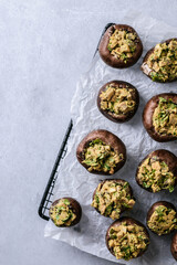 stuffed mushrooms on a gray background