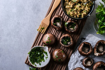 stuffed mushrooms on a gray background