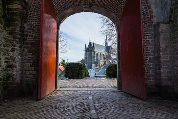 オランダ　ライデンのライデン要塞から望む街並みとホーフランセ教会