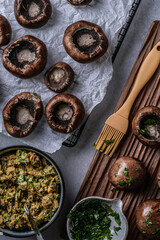 stuffed mushrooms on a gray background