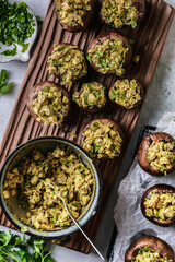 stuffed mushrooms on a gray background