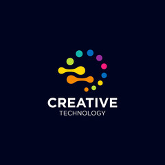 Creative Circle Tech logo template, Advanced analysis data base Logo symbol. Development of artificial intelligence sign. Abstract innovative high tech logo template. Colorful round