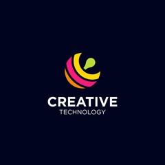 Creative Circle Tech logo template, Advanced analysis data base Logo symbol. Development of artificial intelligence sign. Abstract innovative high tech logo template. Colorful round