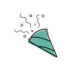 Confetti party popper colorful linear icon. 10 eps illustration for party. Confetti logo isolated  on white background.