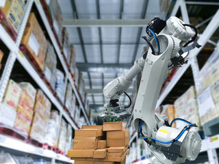 Industrial robotic arm loading carton for holding a package