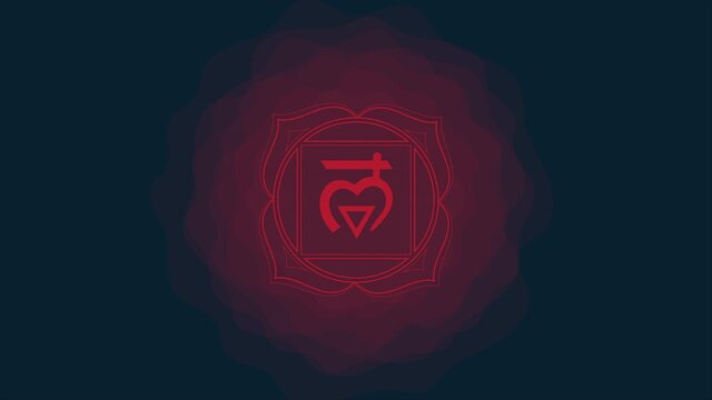Sacral chakra of Muladhara sign. Icon with rounded circle smoke aura. Yoga symbol. Animated shape motion graphic video