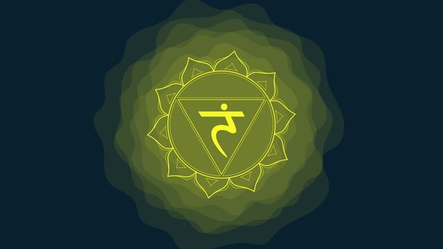 Sacral chakra of manipura sign. Icon with rounded circle smoke aura. Yoga symbol. Animated shape motion graphic video