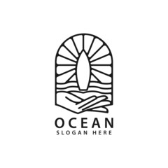 ocean waves line art logo template. surfing design vector illustration.
