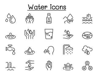 Water icons in thin line style