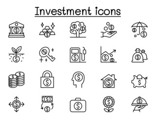 Investment icons set in thin line style