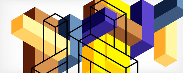 Abstract background. 3d cubes, cubic elements and blocks. Techno or business concept for wallpaper, banner, background, landing page